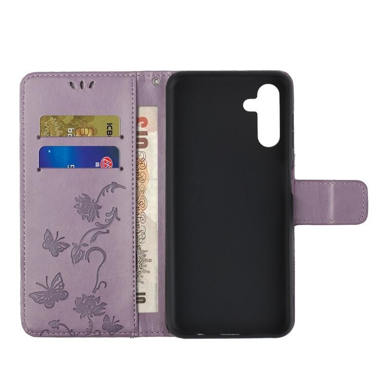 Virág PU bőr pénztárca tok Samsung Galaxy A13 5G/Galaxy A04s (164.7 x 76.7 x 9.1 mm) - világos lila