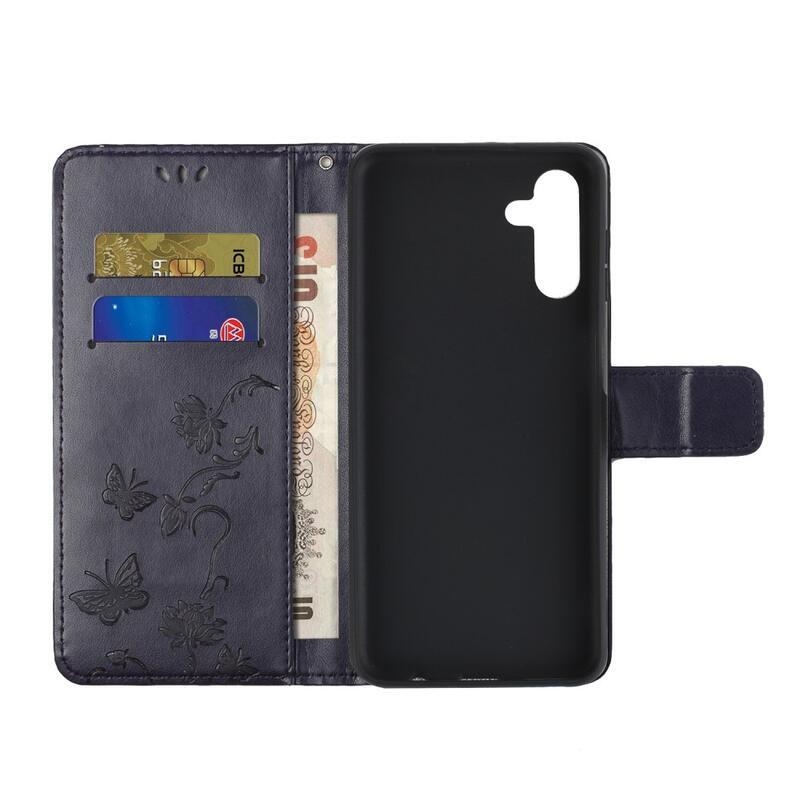 Virág PU bőr pénztárca tok Samsung Galaxy A13 5G/Galaxy A04s (164.7 x 76.7 x 9.1 mm) - sötétlila