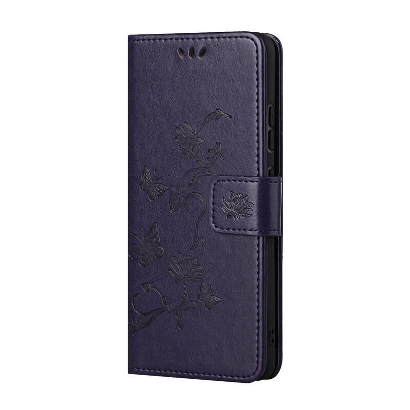 Virág PU bőr pénztárca tok Samsung Galaxy A13 5G/Galaxy A04s (164.7 x 76.7 x 9.1 mm) - sötétlila