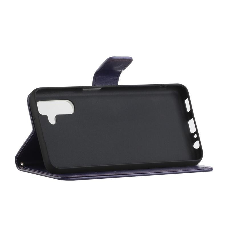 Virág PU bőr pénztárca tok Samsung Galaxy A13 5G/Galaxy A04s (164.7 x 76.7 x 9.1 mm) - sötétlila