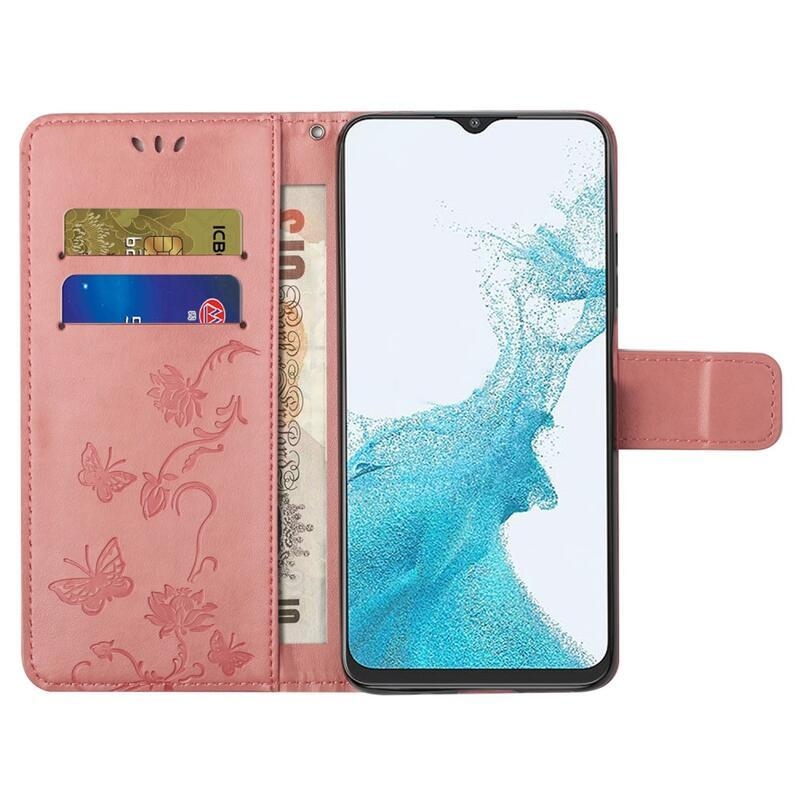 Virág PU bőr pénztárca tok Samsung Galaxy A23 4G/5G - rózsaszín