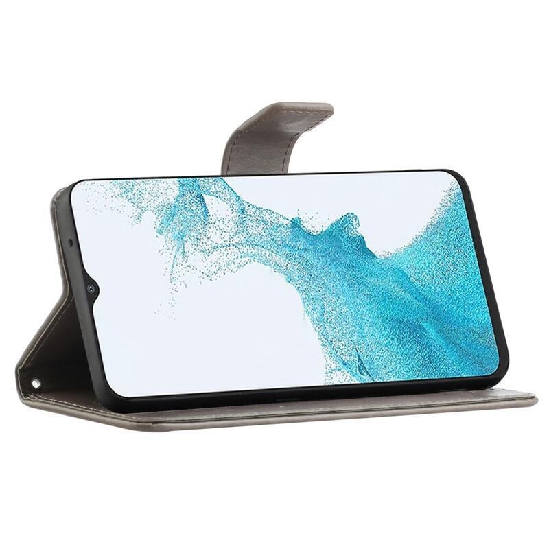 Virág PU bőr pénztárca tok Samsung Galaxy A23 4G/5G - szürke