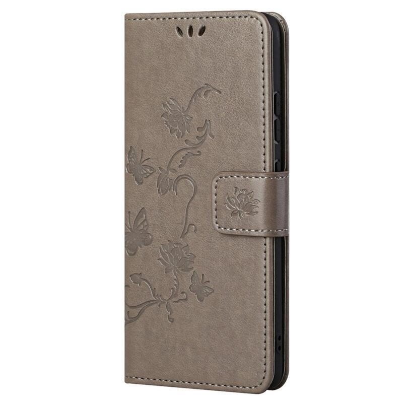 Virág PU bőr pénztárca tok Samsung Galaxy A23 4G/5G - szürke