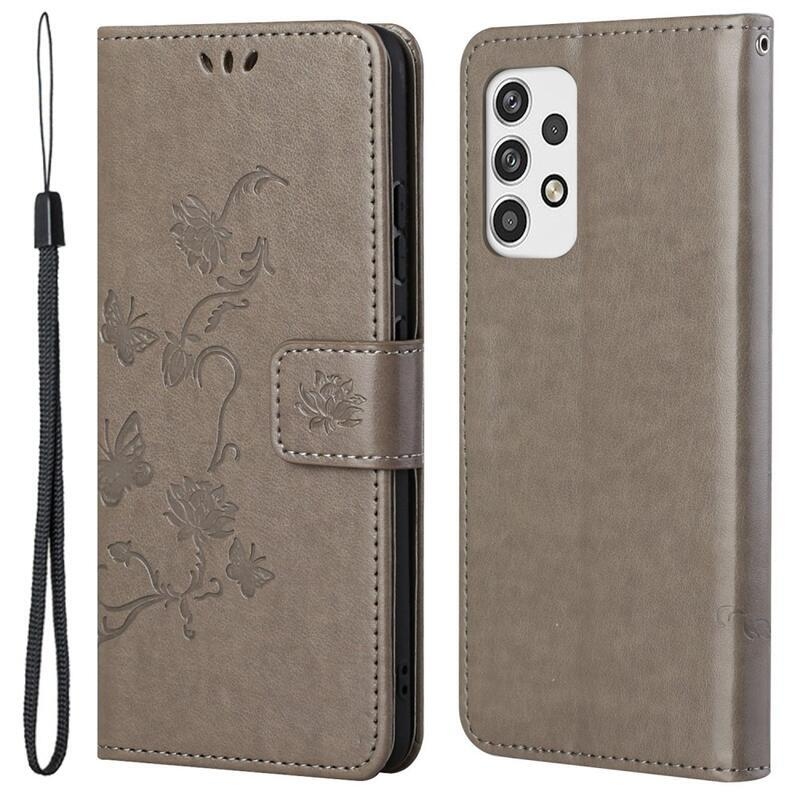 Virág PU bőr pénztárca tok Samsung Galaxy A23 4G/5G - szürke