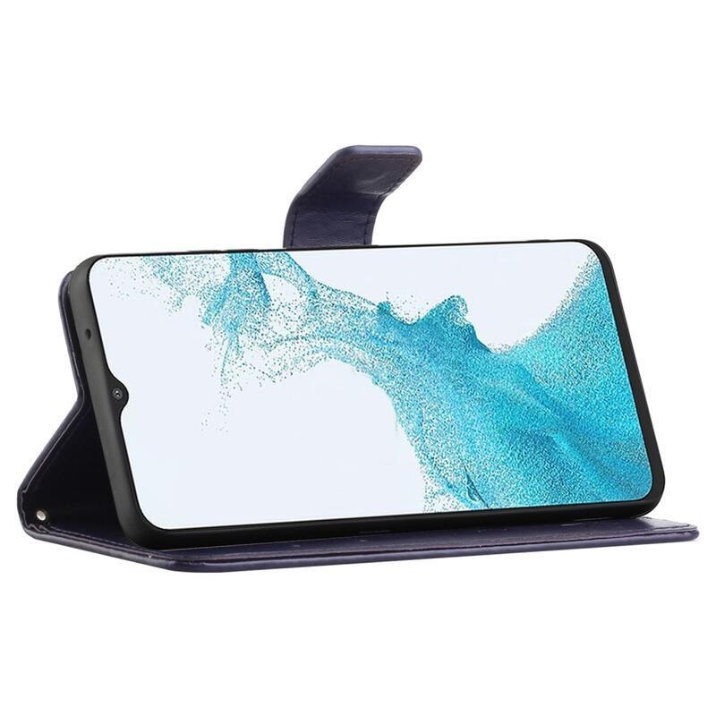 Virág PU bőr pénztárca tok Samsung Galaxy A23 4G/5G - sötét lila