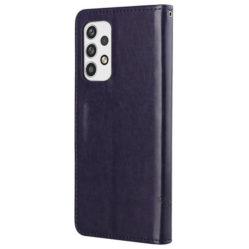 Virág PU bőr pénztárca tok Samsung Galaxy A23 4G/5G - sötét lila