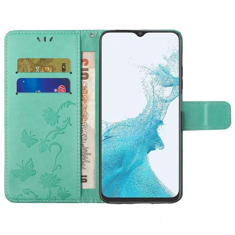 Virág PU bőr pénztárca tok Samsung Galaxy A23 4G/5G-hez - zöld