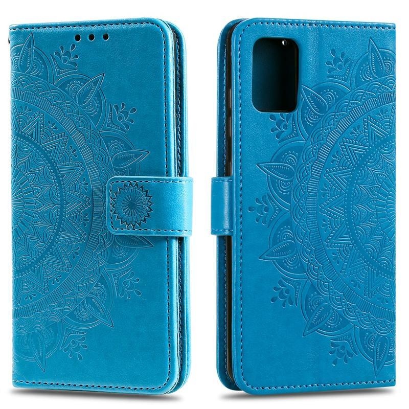 Flower PU bőr pénztárca-tok a Samsung Galaxy A31 mobiltelefonhoz – kék