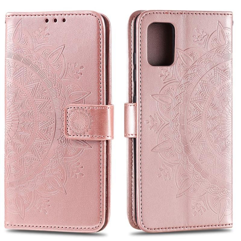 Flower PU bőr pénztárca-tok a Samsung Galaxy A31 mobiltelefonhoz – rózsaszín-arany