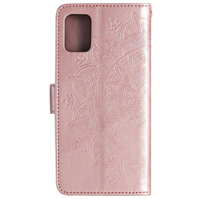 Flower PU bőr pénztárca-tok a Samsung Galaxy A31 mobiltelefonhoz – rózsaszín-arany