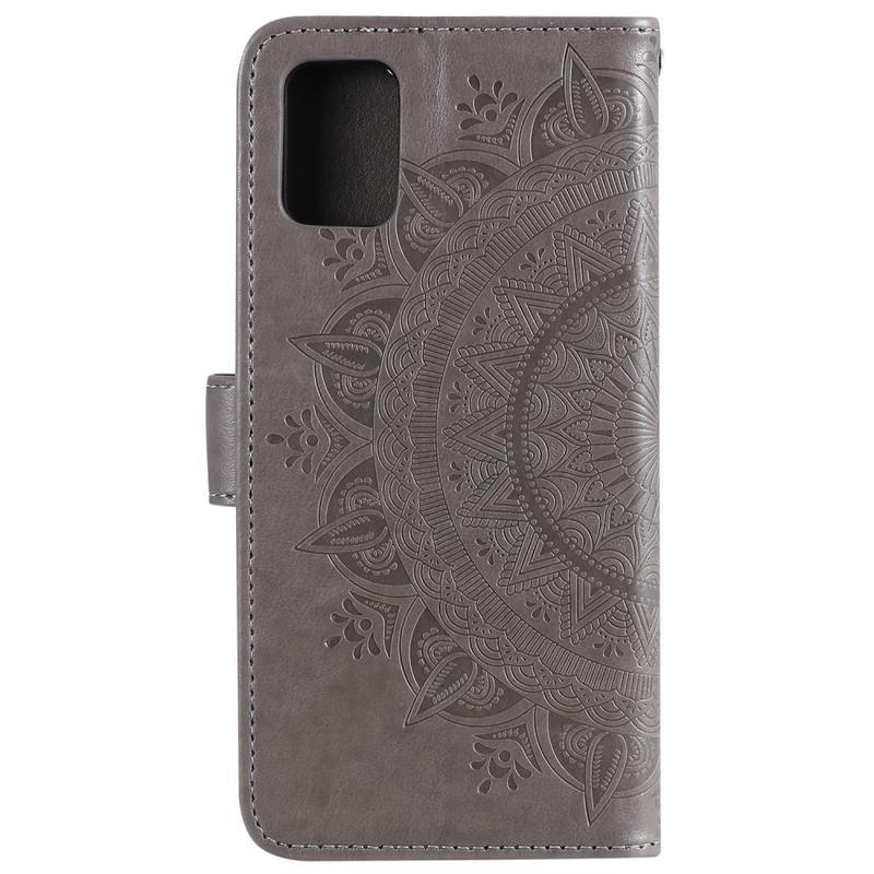 Flower PU bőr pénztárca-tok a Samsung Galaxy A31 mobiltelefonhoz – szürke