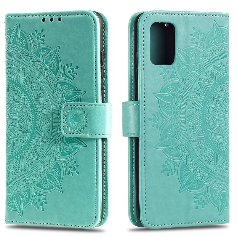 Flower PU bőr pénztárca-tok a Samsung Galaxy A31 mobiltelefonhoz – zöld