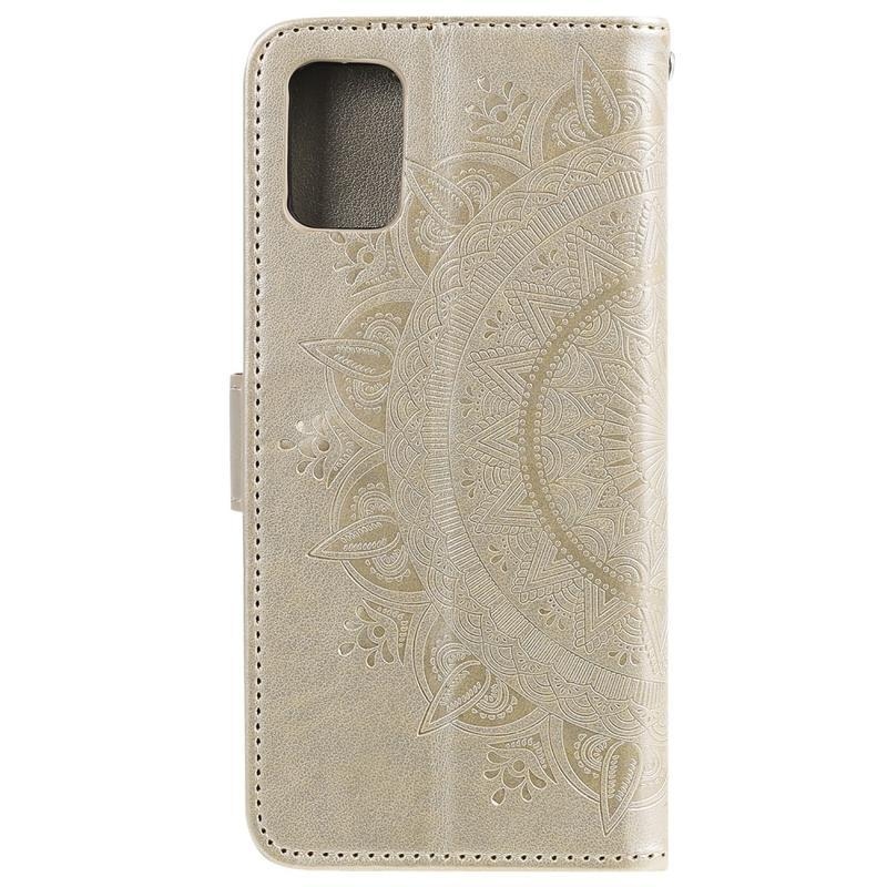Flower PU bőr pénztárca-tok a Samsung Galaxy A31 mobiltelefonhoz – arany színű