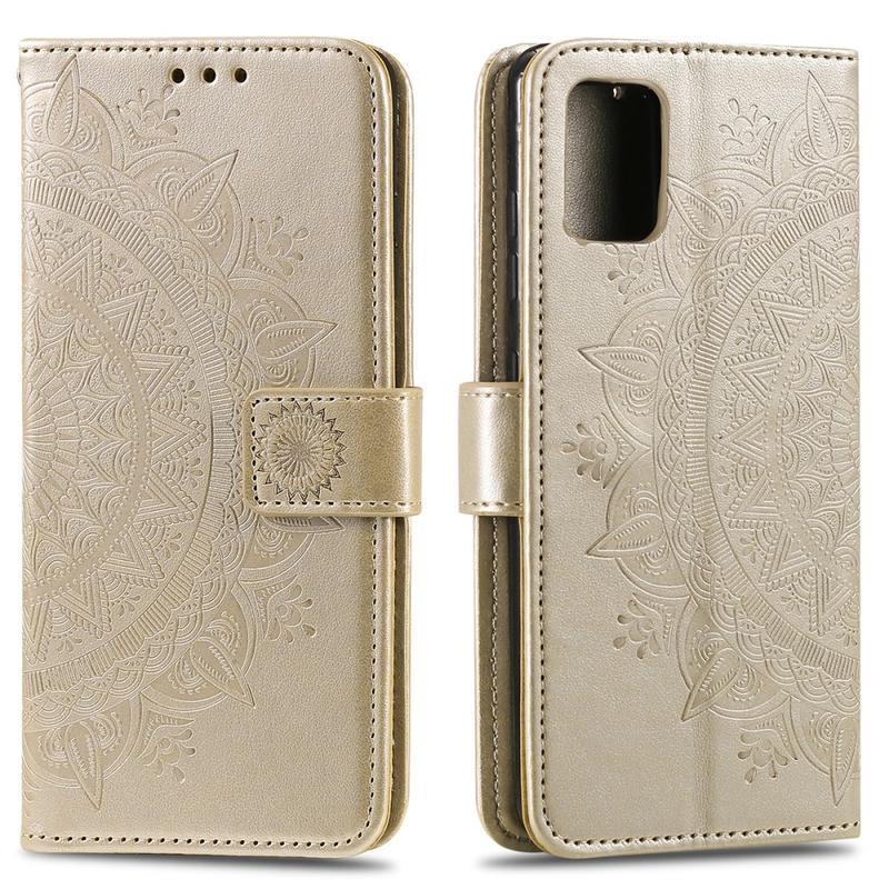 Flower PU bőr pénztárca-tok a Samsung Galaxy A31 mobiltelefonhoz – arany színű