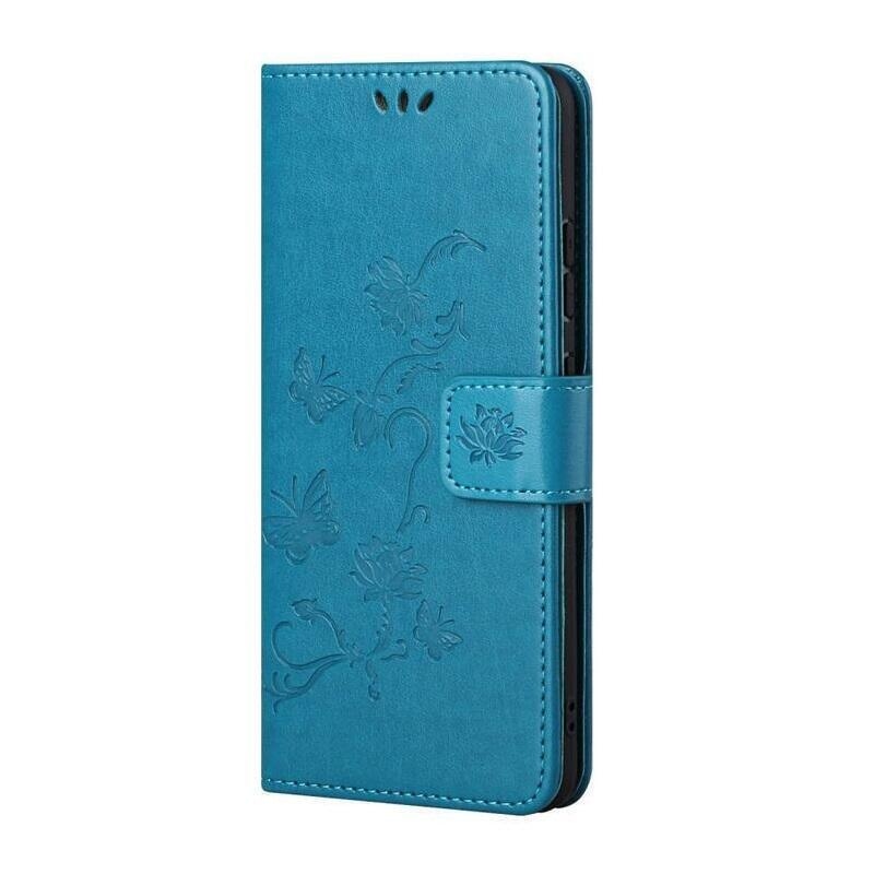 Virág PU bőr pénztárca tok Samsung Galaxy A32 4G-hoz - kék