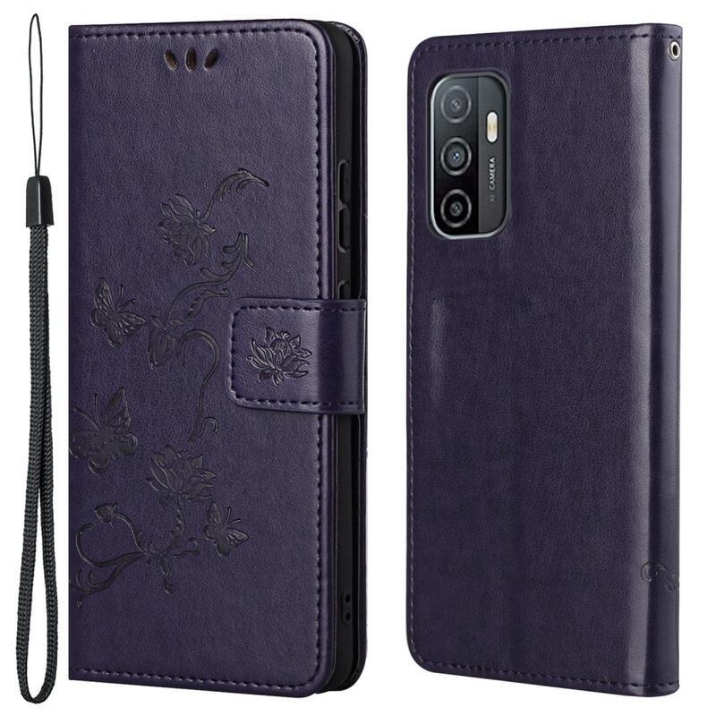 Virág PU bőr pénztárca tok Samsung Galaxy A33 5G - sötét lila