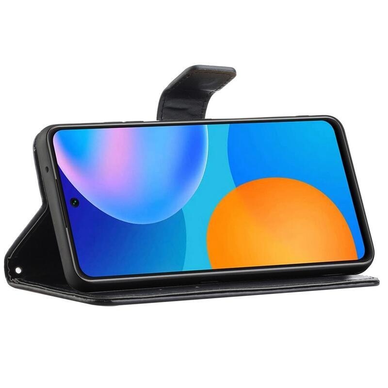 Virág PU bőr pénztárca tok Samsung Galaxy M23 5G-hez - fekete