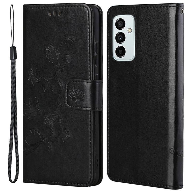 Virág PU bőr pénztárca tok Samsung Galaxy M23 5G-hez - fekete