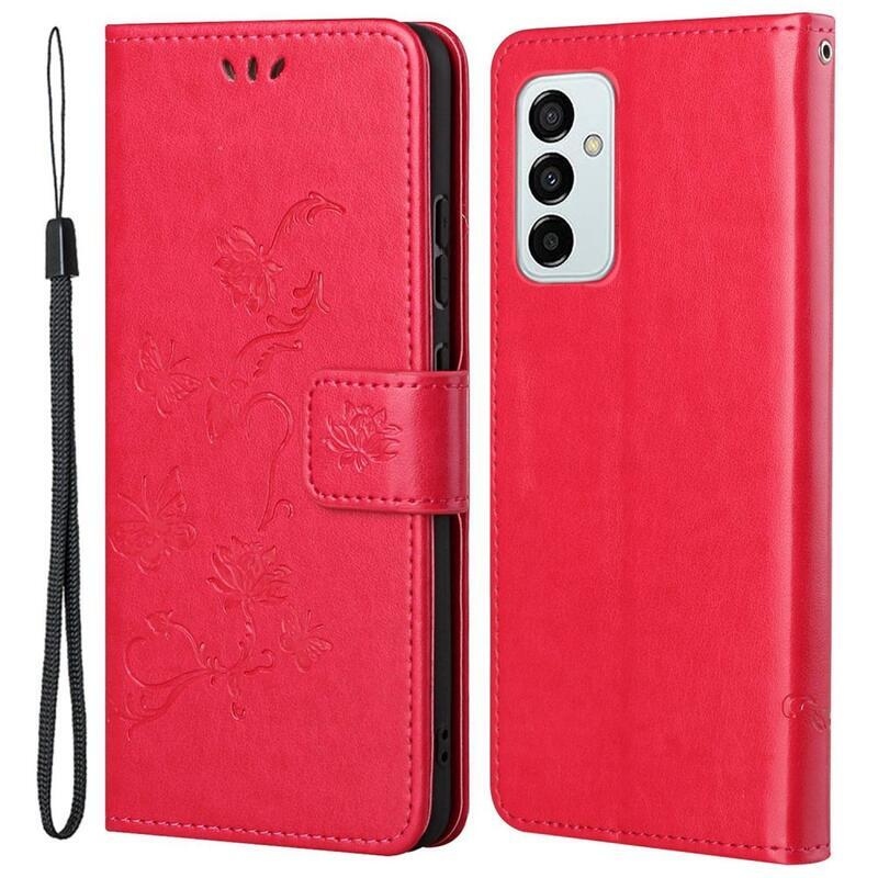 Virág PU bőr pénztárca tok Samsung Galaxy M23 5G-hez - piros