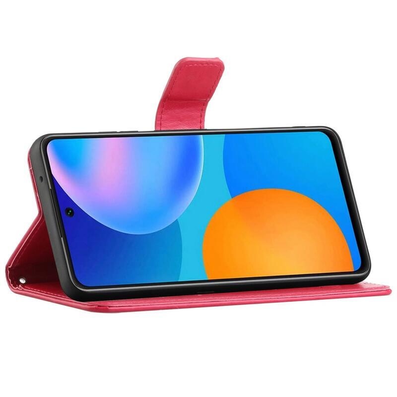 Virág PU bőr pénztárca tok Samsung Galaxy M23 5G-hez - piros