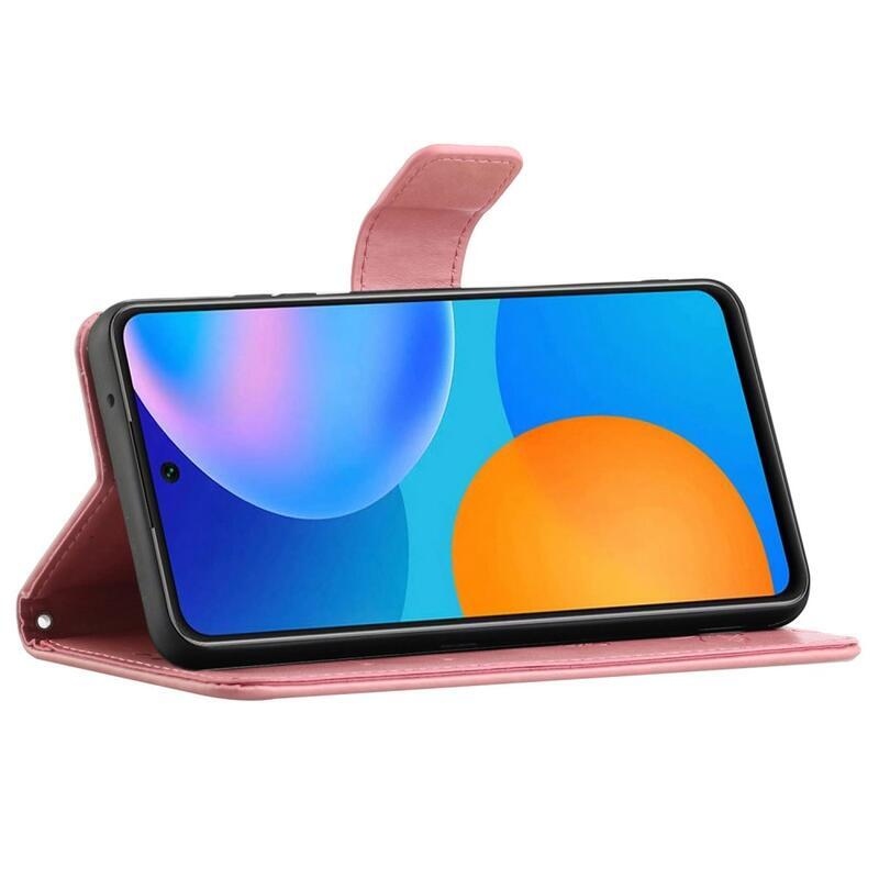 Virág PU bőr pénztárca tok Samsung Galaxy M23 5G-hez - rózsaszín