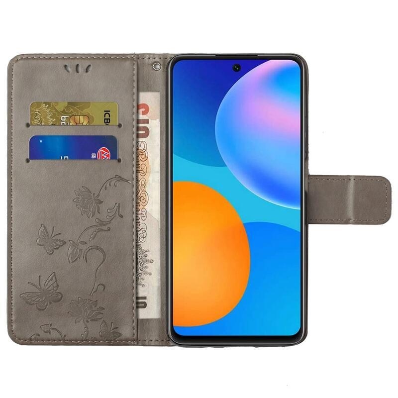 Virág PU bőr pénztárca tok Samsung Galaxy M23 5G-hez - szürke