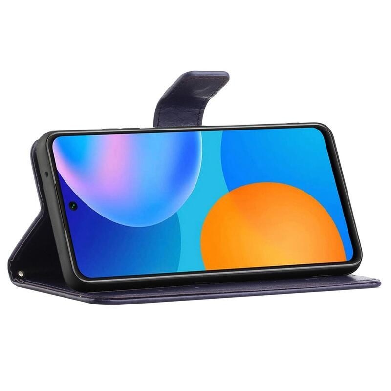 Virág PU bőr pénztárca tok Samsung Galaxy M23 5G - sötét lila