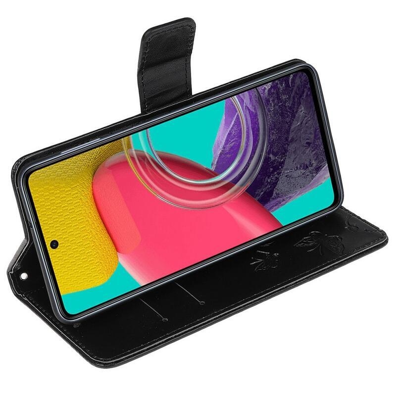 Virág PU bőr pénztárca tok Samsung Galaxy M53 5G-hez - fekete