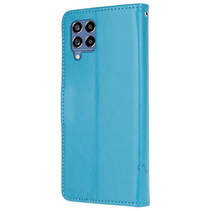 Virág PU bőr pénztárca tok Samsung Galaxy M53 5G-hez - kék