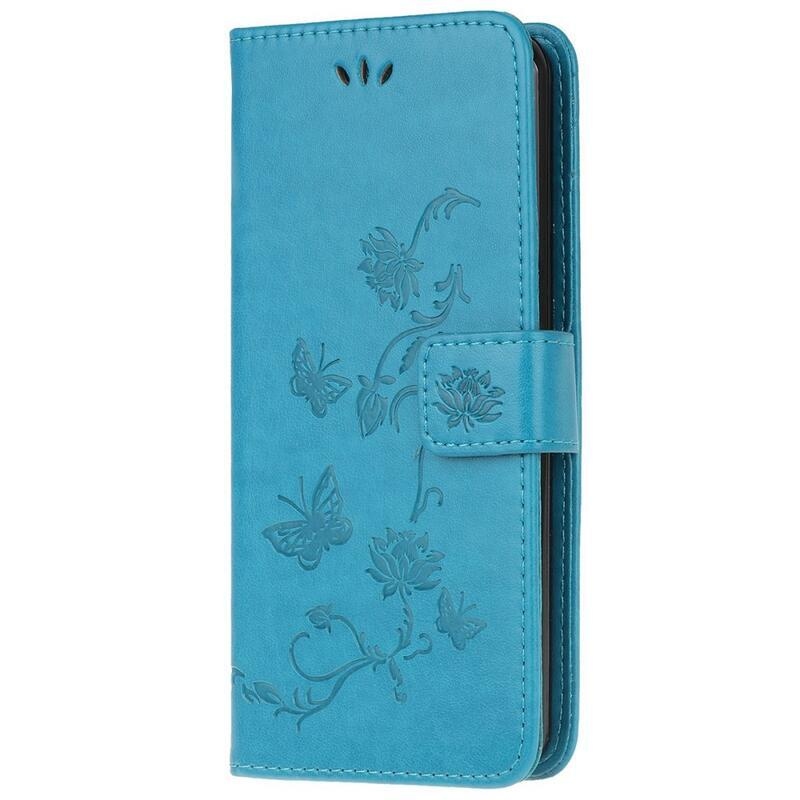 Virág PU bőr pénztárca tok Samsung Galaxy M53 5G-hez - kék