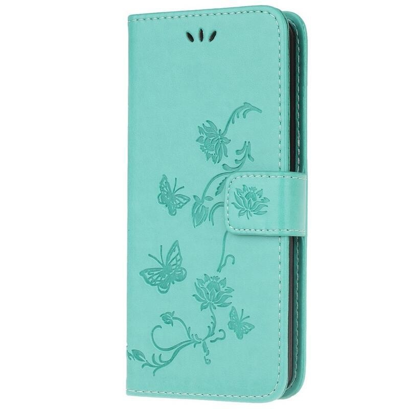 Virág PU bőr pénztárca tok Samsung Galaxy M53 5G-hez - kék színű