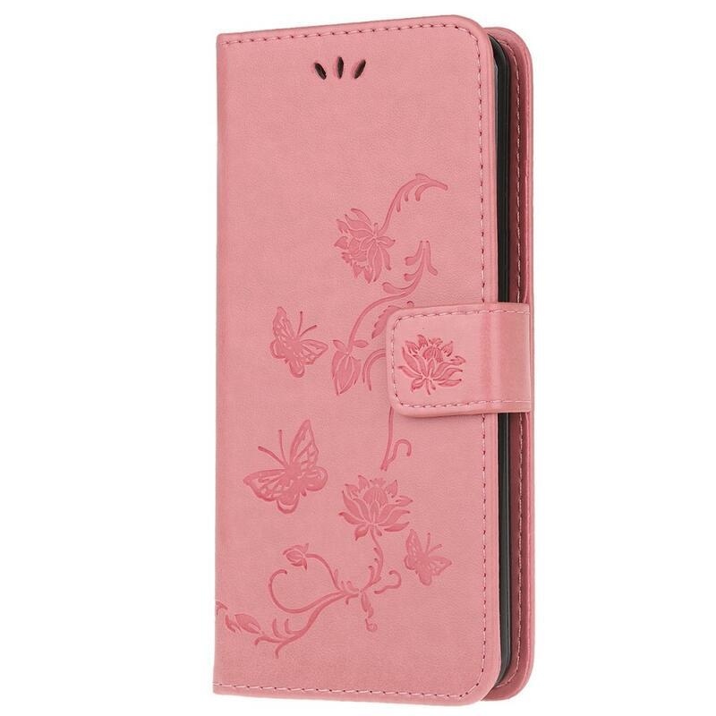 Virág PU bőr pénztárca tok Samsung Galaxy M53 5G - rózsaszín