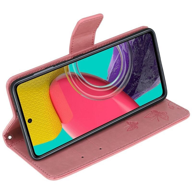 Virág PU bőr pénztárca tok Samsung Galaxy M53 5G - rózsaszín