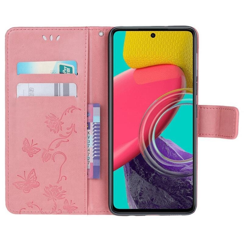 Virág PU bőr pénztárca tok Samsung Galaxy M53 5G - rózsaszín