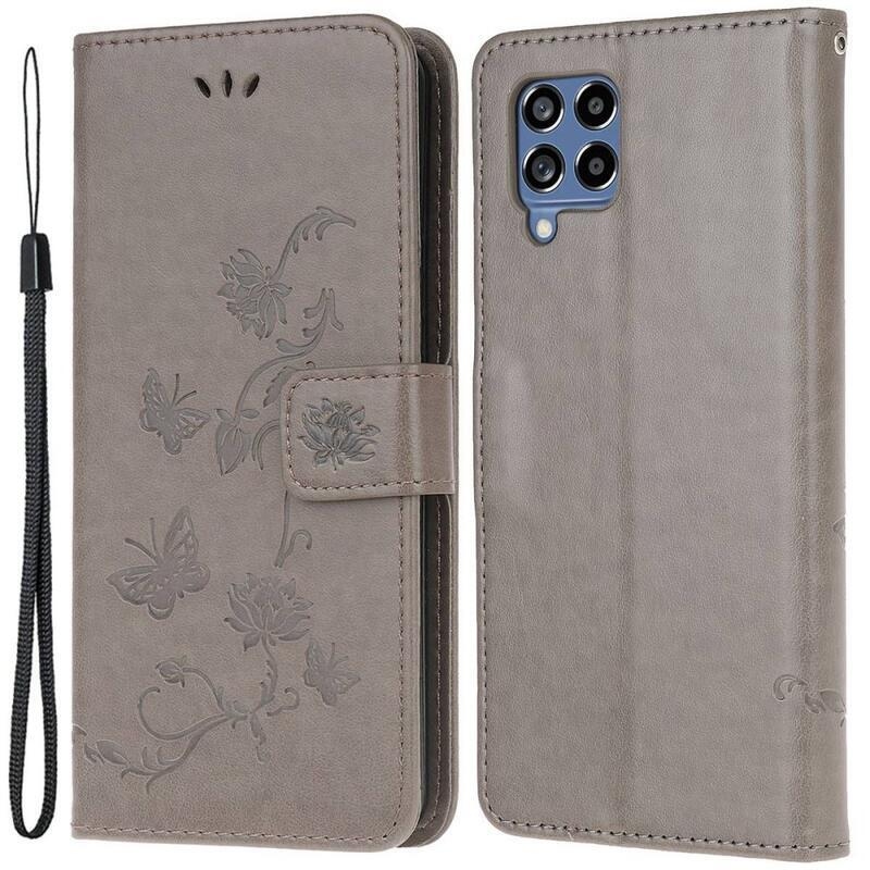 Virág PU bőr pénztárca tok Samsung Galaxy M53 5G - szürke