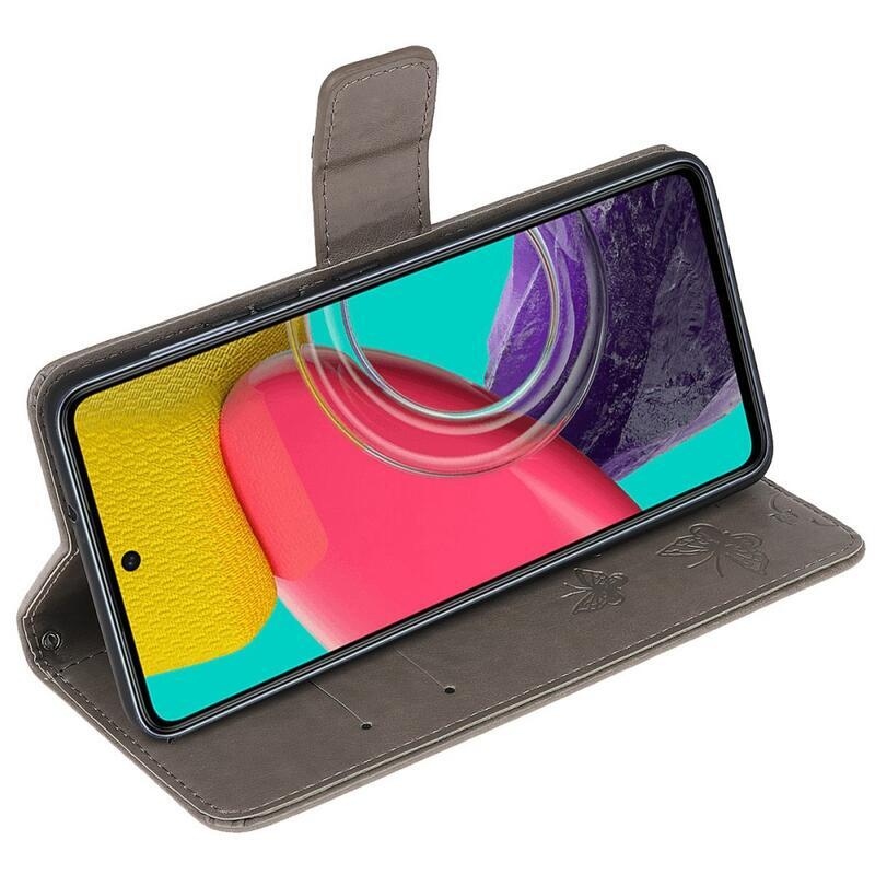 Virág PU bőr pénztárca tok Samsung Galaxy M53 5G - szürke