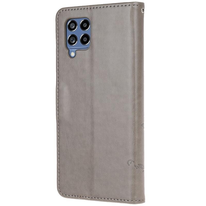 Virág PU bőr pénztárca tok Samsung Galaxy M53 5G - szürke