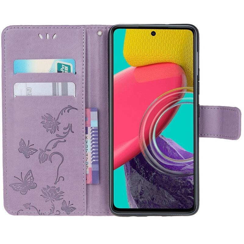 Virág PU bőr pénztárca tok Samsung Galaxy M53 5G - világos lila