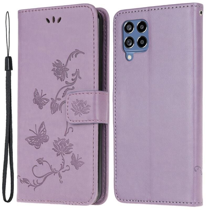 Virág PU bőr pénztárca tok Samsung Galaxy M53 5G - világos lila