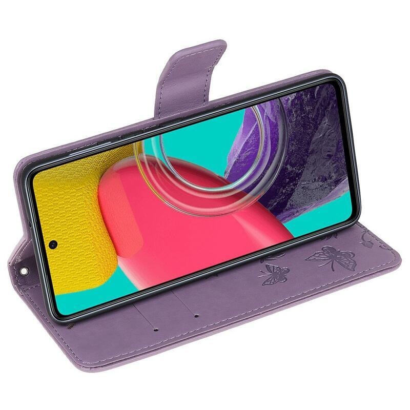 Virág PU bőr pénztárca tok Samsung Galaxy M53 5G - világos lila