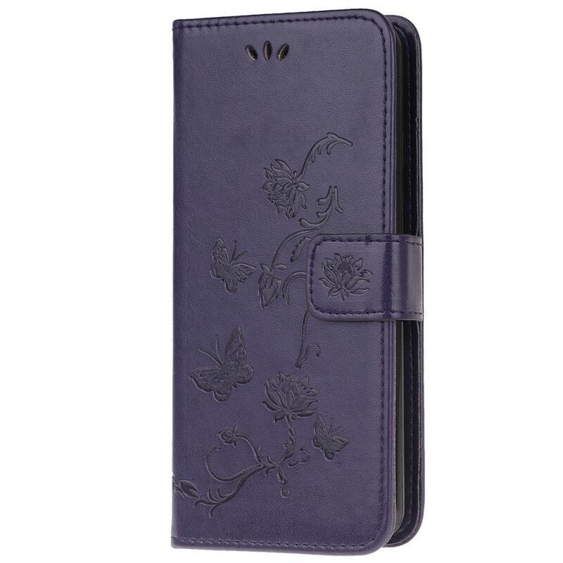 Virág PU bőr pénztárca tok Samsung Galaxy M53 5G - sötét lila