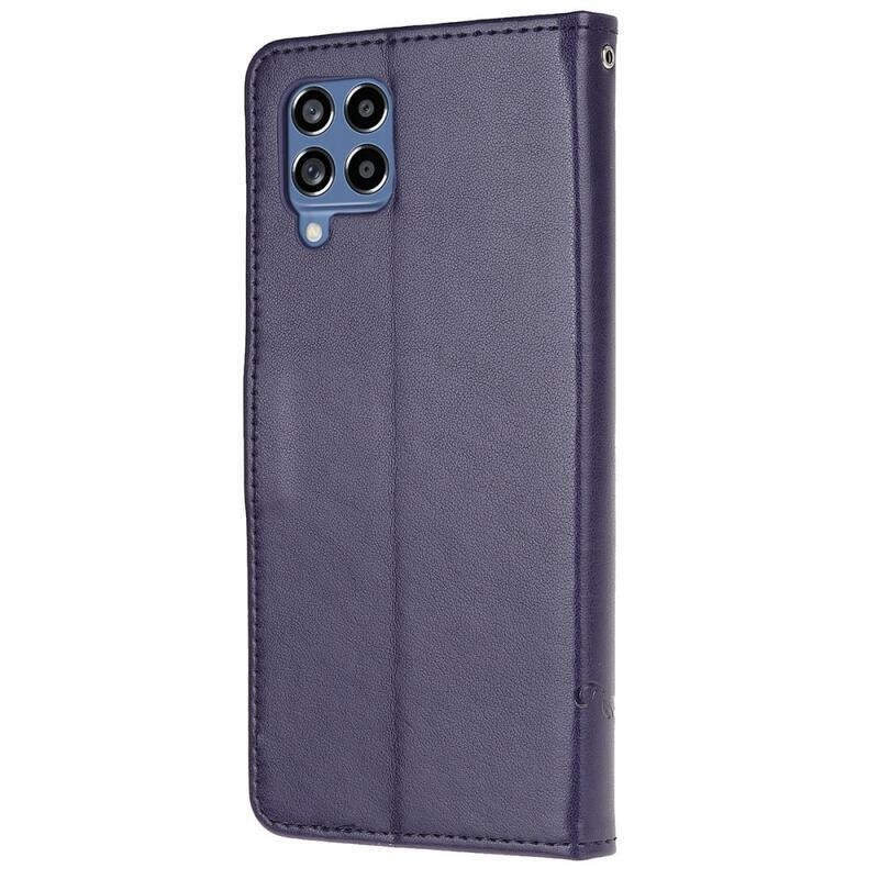 Virág PU bőr pénztárca tok Samsung Galaxy M53 5G - sötét lila