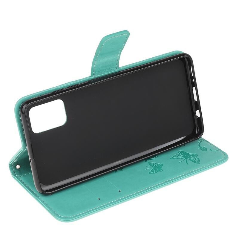 Virág PU bőr pénztárca tok Samsung Galaxy S10 Lite-hoz - cián színű