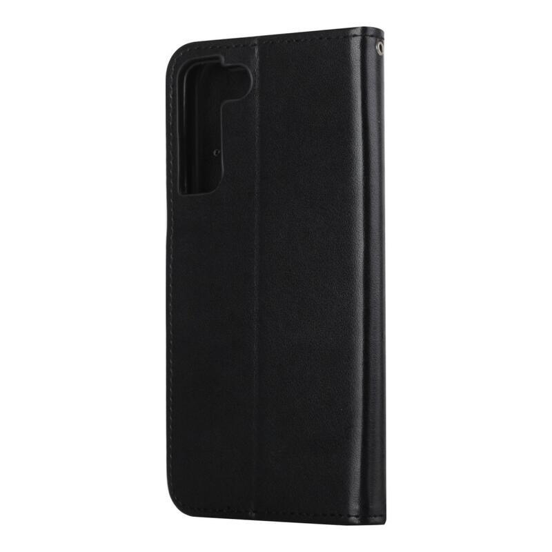 Virág PU bőr pénztárca tok Samsung Galaxy S22 5G-hez - fekete