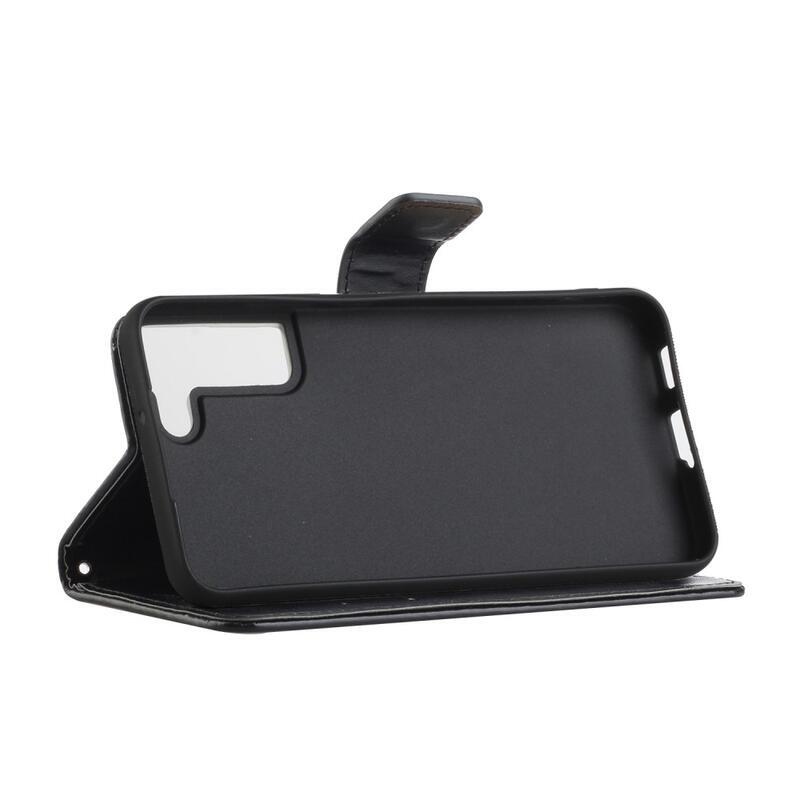 Virág PU bőr pénztárca tok Samsung Galaxy S22 5G-hez - fekete