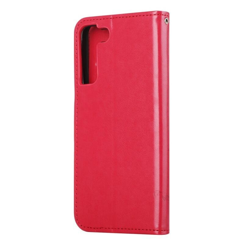 Virág PU bőr pénztárca tok Samsung Galaxy S22 5G-hez - piros