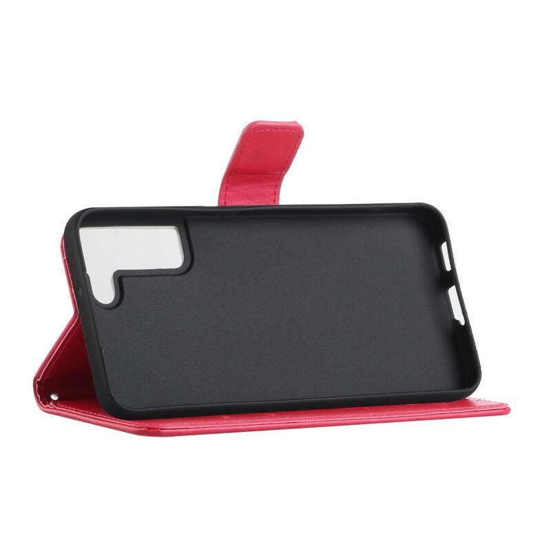 Virág PU bőr pénztárca tok Samsung Galaxy S22 5G-hez - piros