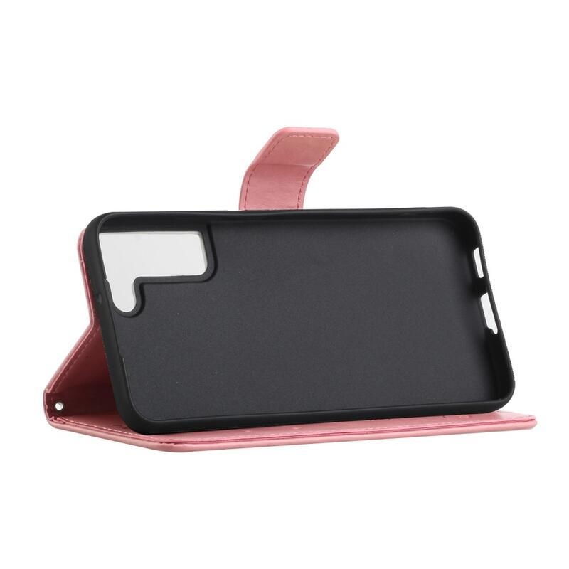 Virág PU bőr pénztárca tok Samsung Galaxy S22 5G - rózsaszín