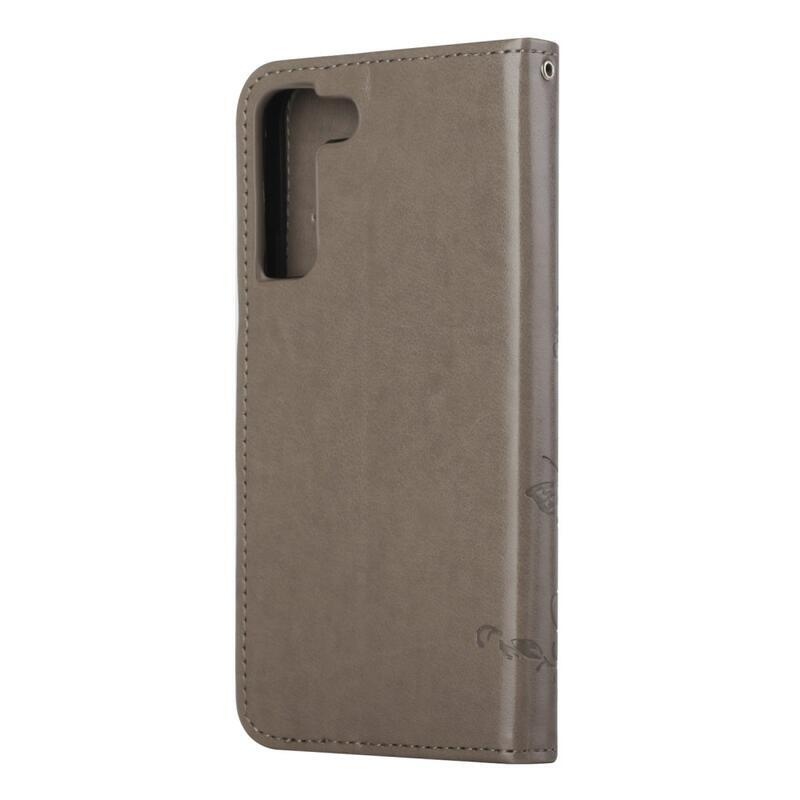 Virág PU bőr pénztárca tok Samsung Galaxy S22 5G - szürke