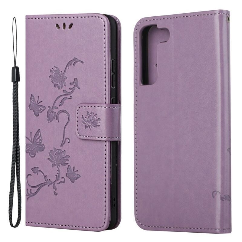 Virág PU bőr pénztárca tok Samsung Galaxy S22 5G - világos lila